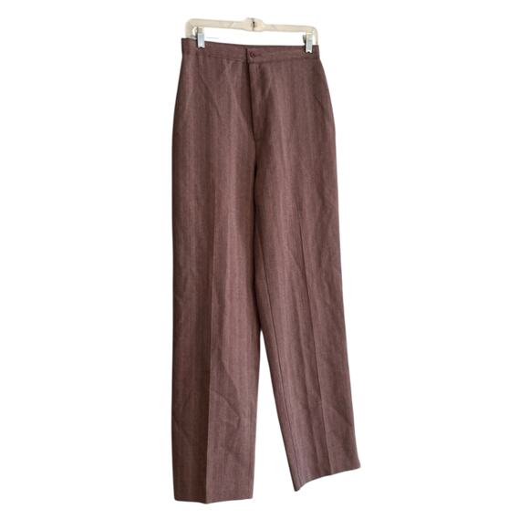 Vintage Womens Dress Pants Sz 28 Cherry Herringbone Wide Leg 1970s Pleated Masc - Picture 3 of 16